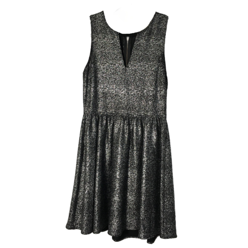 Everly Metallic Silver Tank V Neck A-Line Dress Size Medium